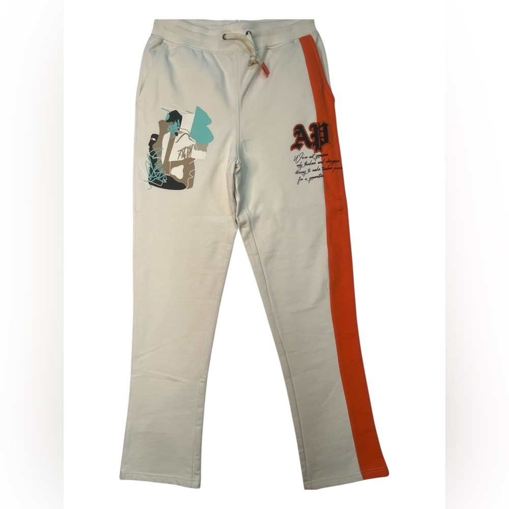 Sz 3xl Apprv Men's Cream and Orange cotton sweat Pants